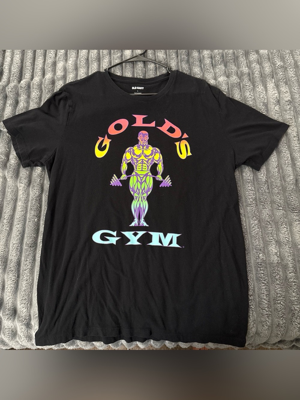 Vintage Old Navy Black Short-Sleeve Gold's Gym Neon Graphic Tee